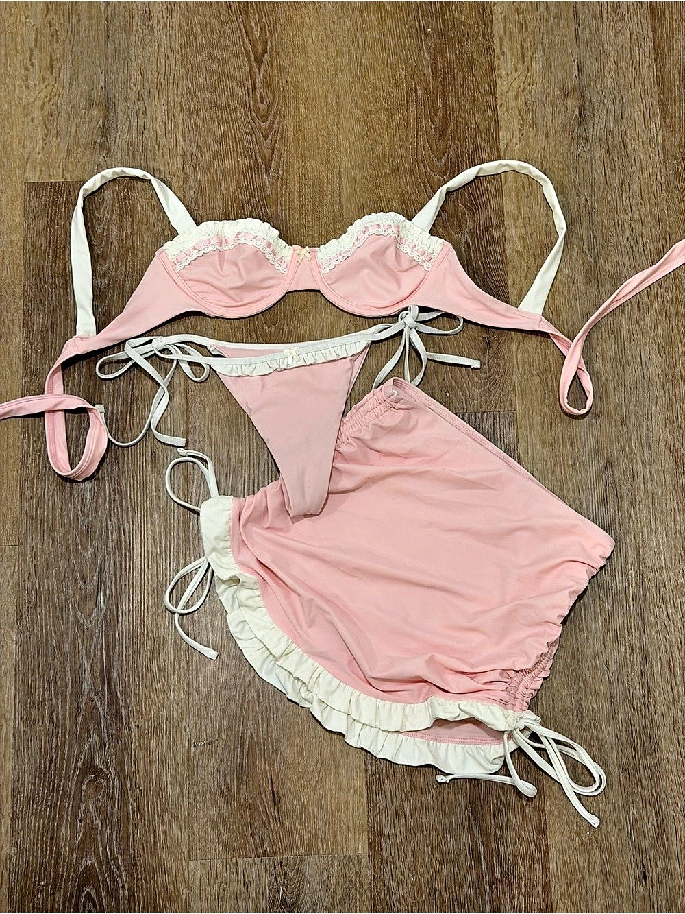 Haute Swimwear Harlow Bikini Set in Pink & White Small Like New